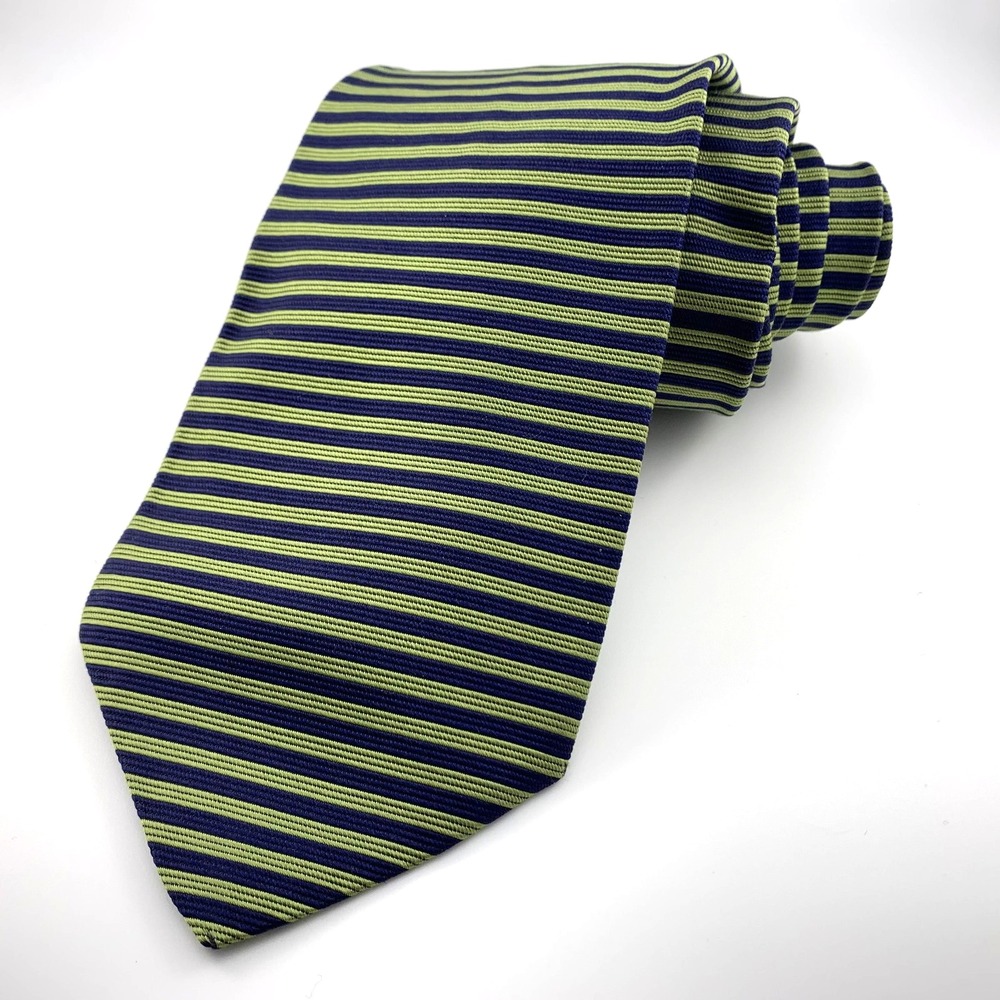 Brooks Brothers Makers Mens Tie Blue Green Horizonal Repp Stripe Silk Necktie